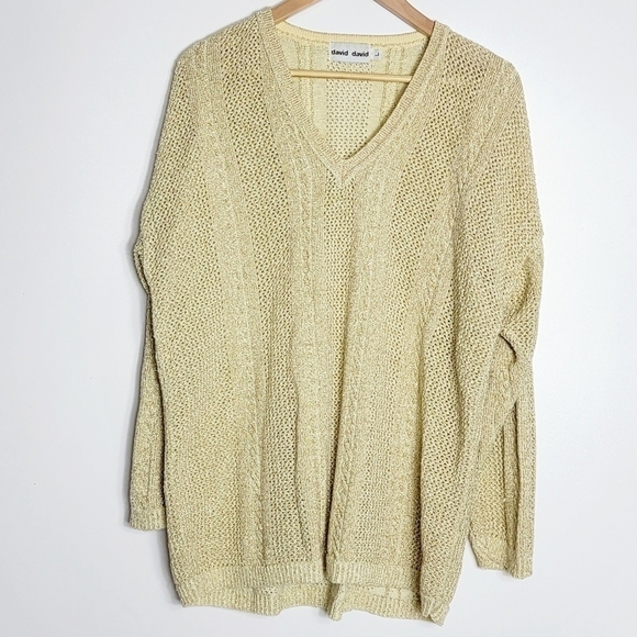 Vintage David David Cotton Blend Gold Metallic Thread Women's Sweater Size L - Picture 2 of 7